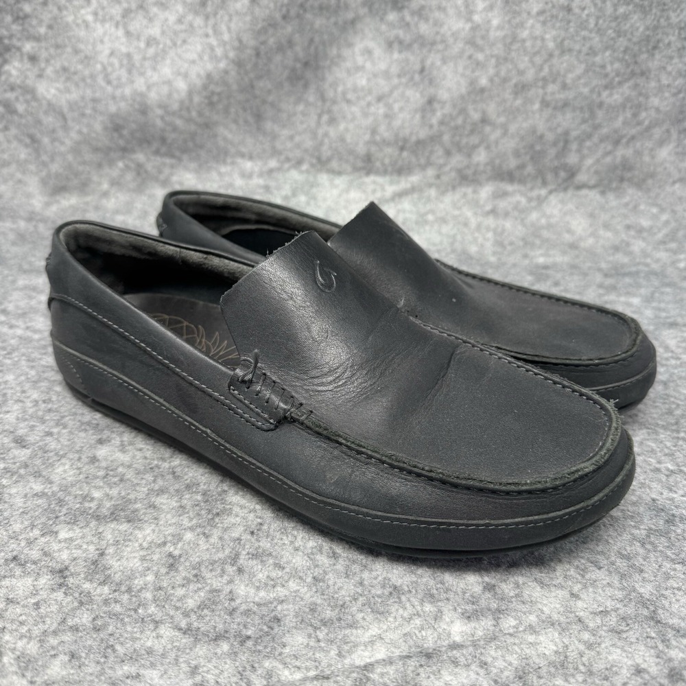Olukai Kulana Leather Driving Loafer Shoes Mens Size 9.5 Casual Black Coastal